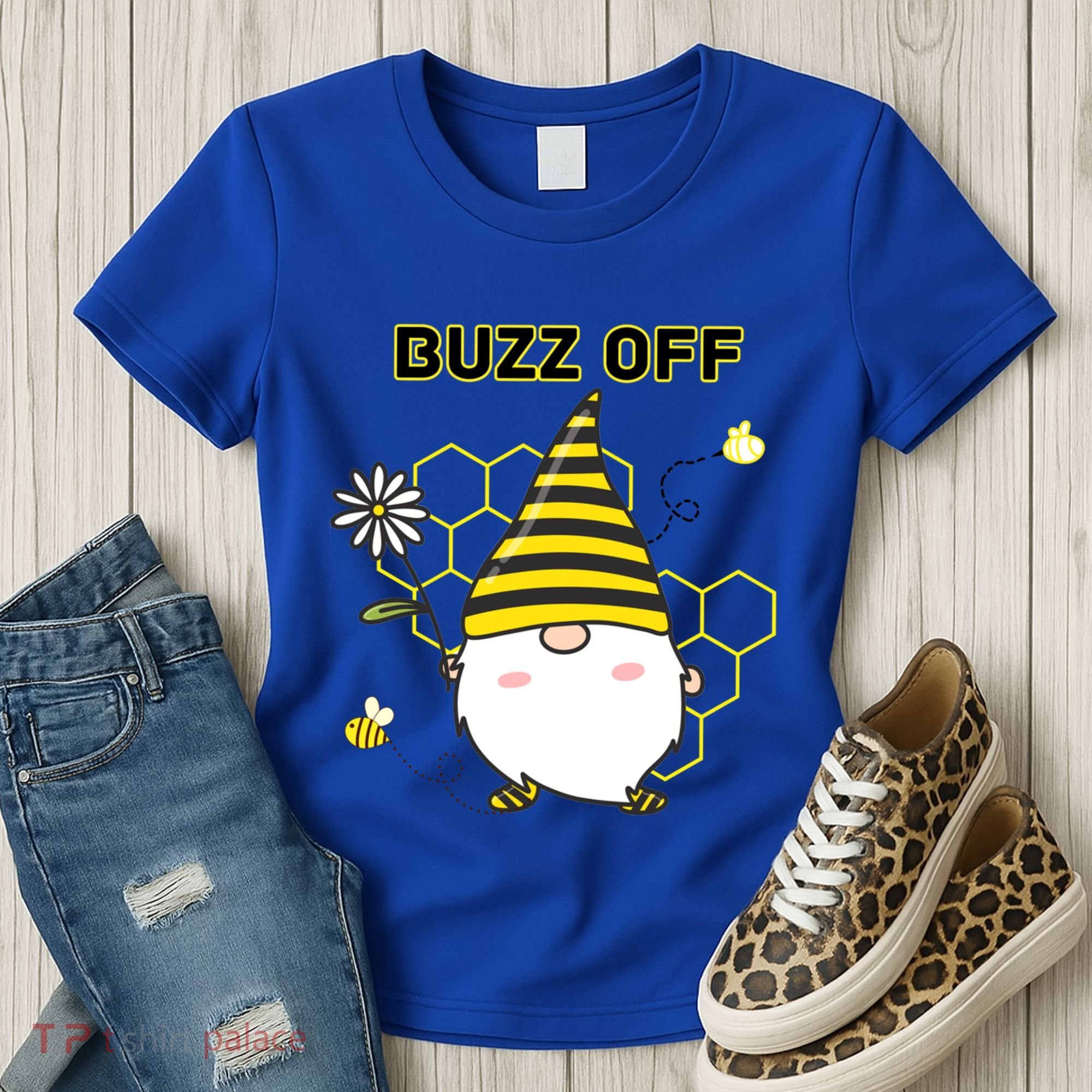 Buzz Off Bumblebee Honeycomb Gnome Flower Go Away Funny Gift Women's T-Shirt
