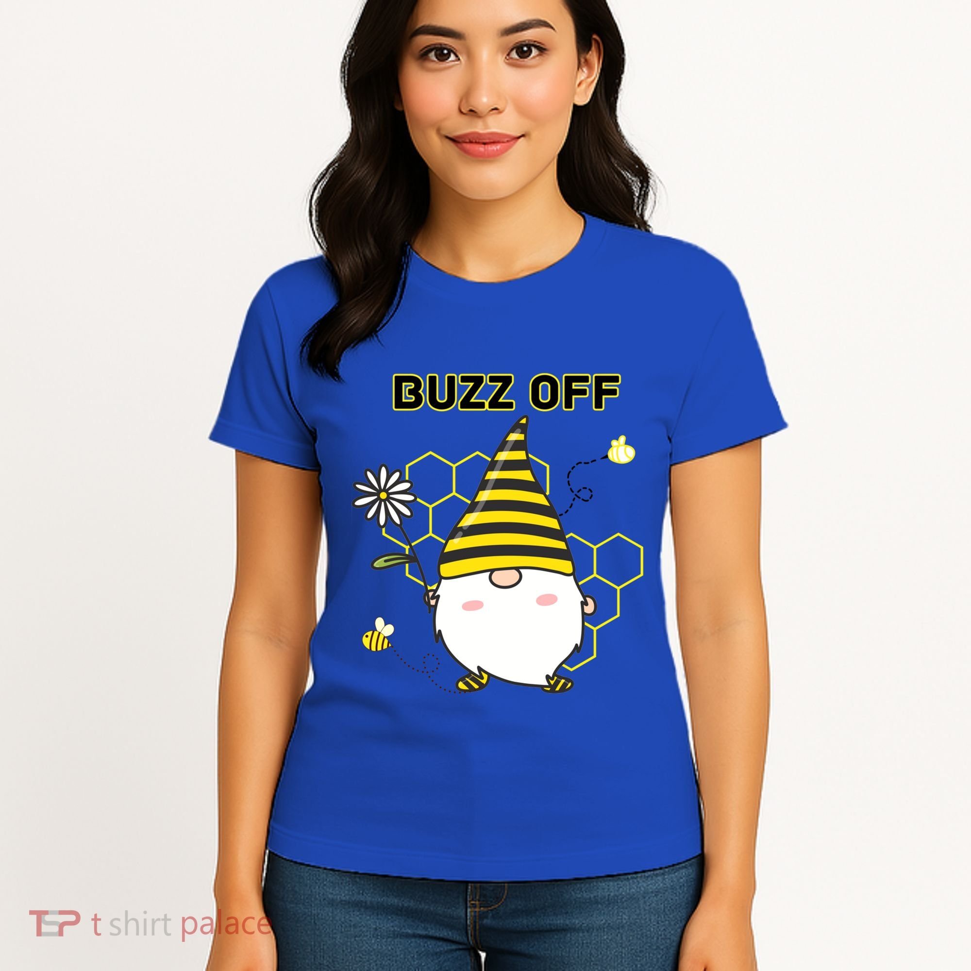 Buzz Off Bumblebee Honeycomb Gnome Flower Go Away Funny Gift Women's T-Shirt