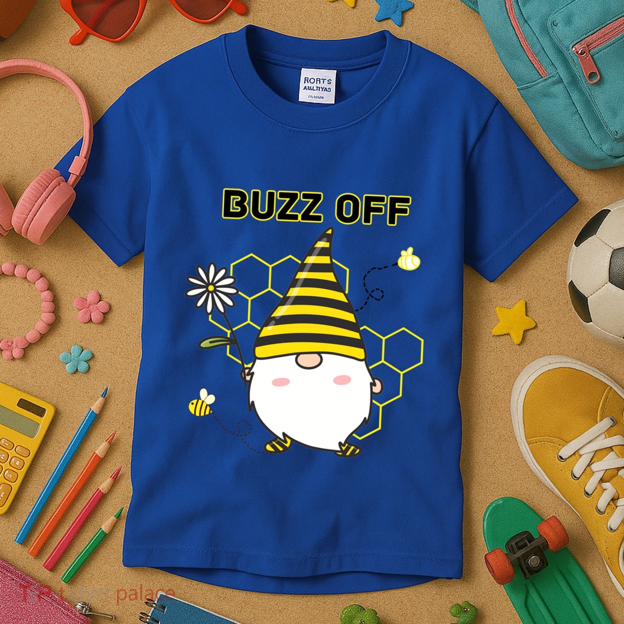 Buzz Off Bumblebee Honeycomb Gnome Flower Go Away Funny Gift Kids T-Shirt
