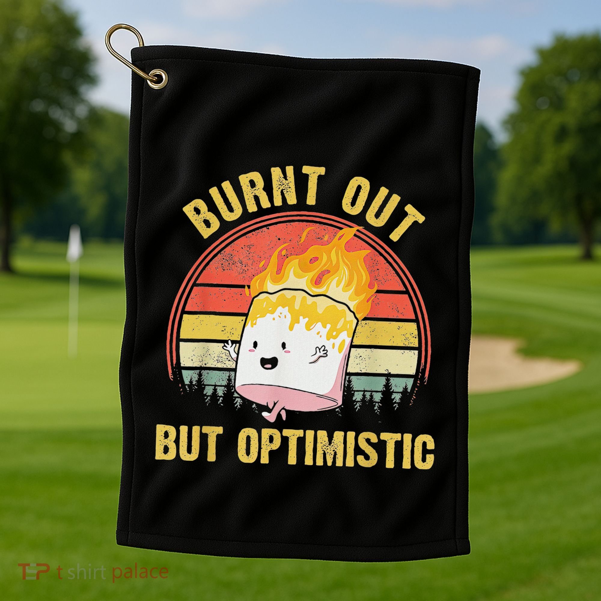 Burnt Out But Optimistic Cute Marshmallow For Camping Golf Towel