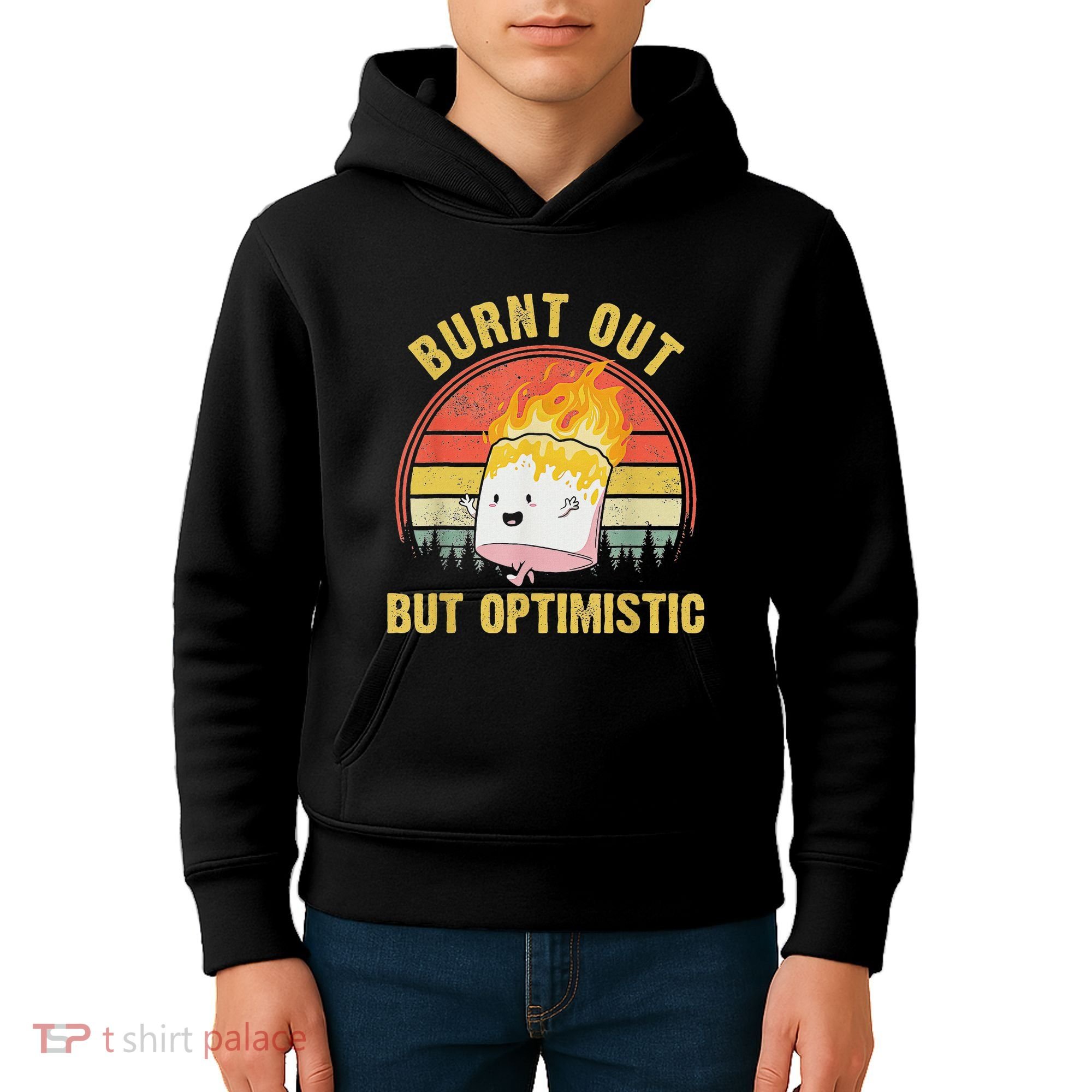 Burnt Out But Optimistic Cute Marshmallow For Camping Kids Hoodie
