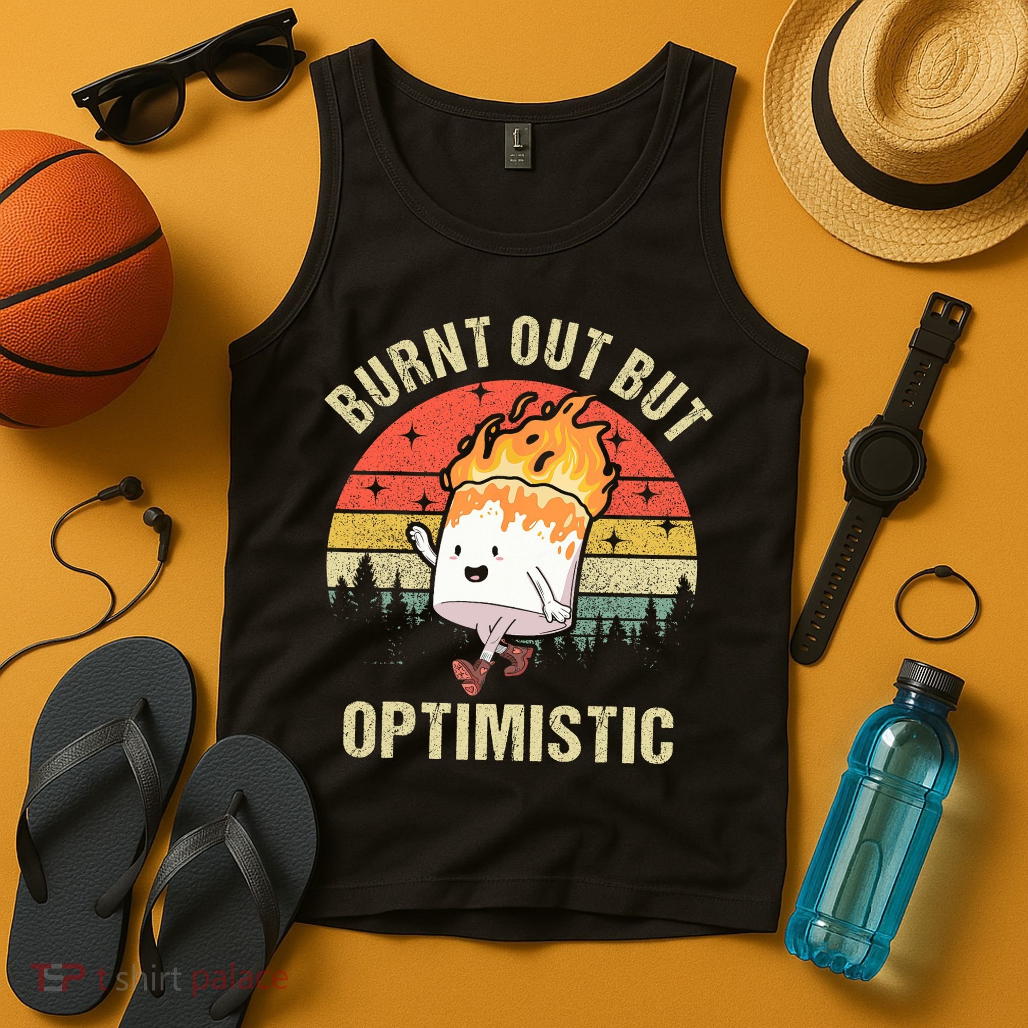 Burnt Out But Optimistic Funny Marshmallow For Camping Retro Tank Top