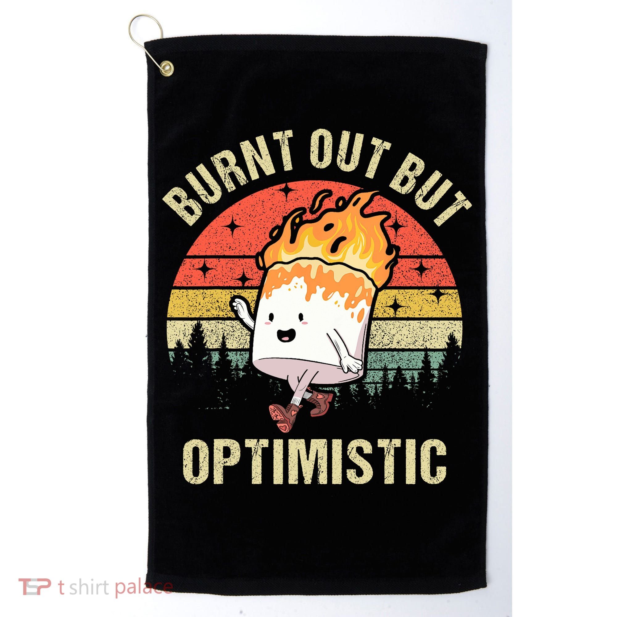 Burnt Out But Optimistic Funny Marshmallow For Camping Retro Golf Towel