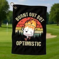 Burnt Out But Optimistic Funny Marshmallow For Camping Retro Golf Towel thumb 1