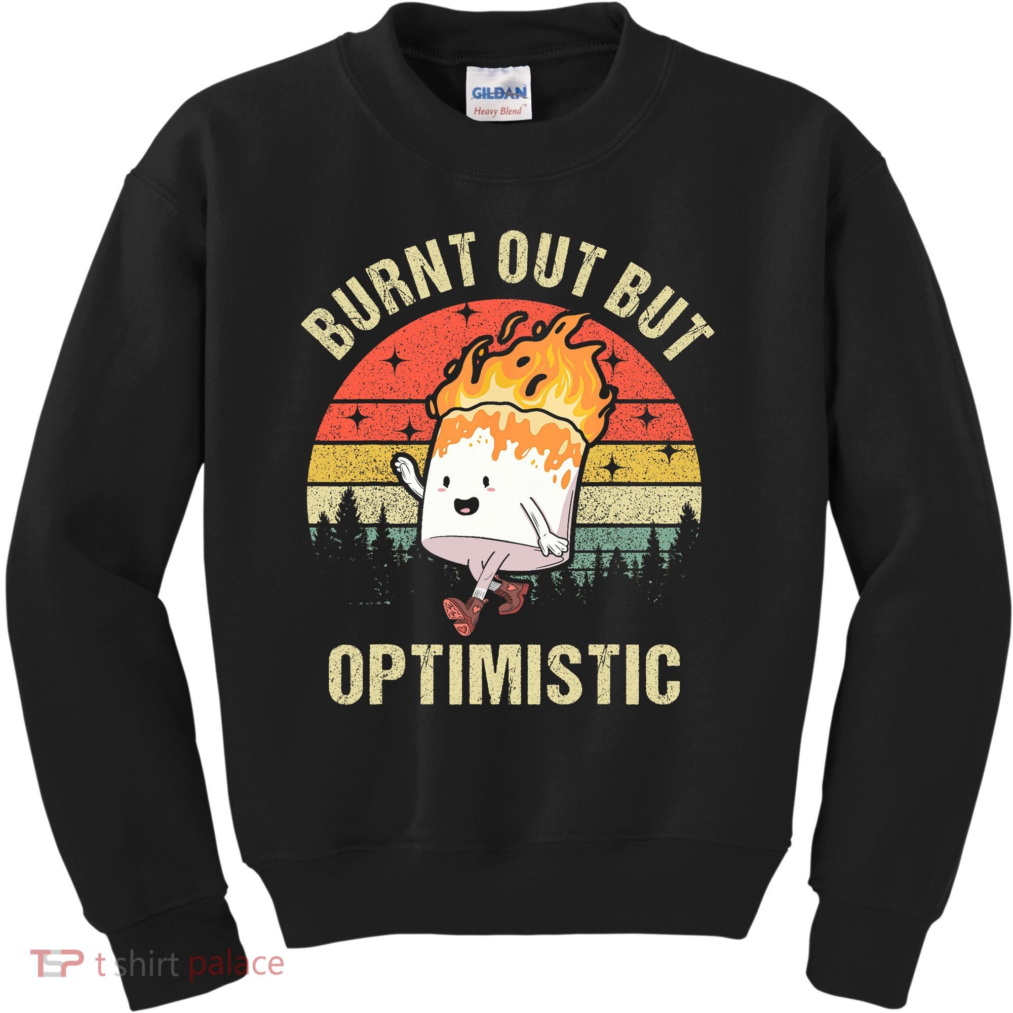 Burnt Out But Optimistic Funny Marshmallow For Camping Retro Kids Sweatshirt