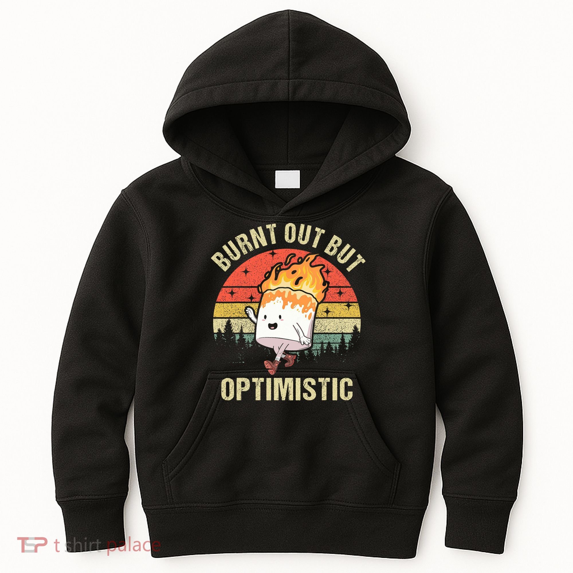 Burnt Out But Optimistic Funny Marshmallow For Camping Retro Kids Hoodie