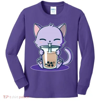 Boba Kitty Kids Long Sleeve Shirt