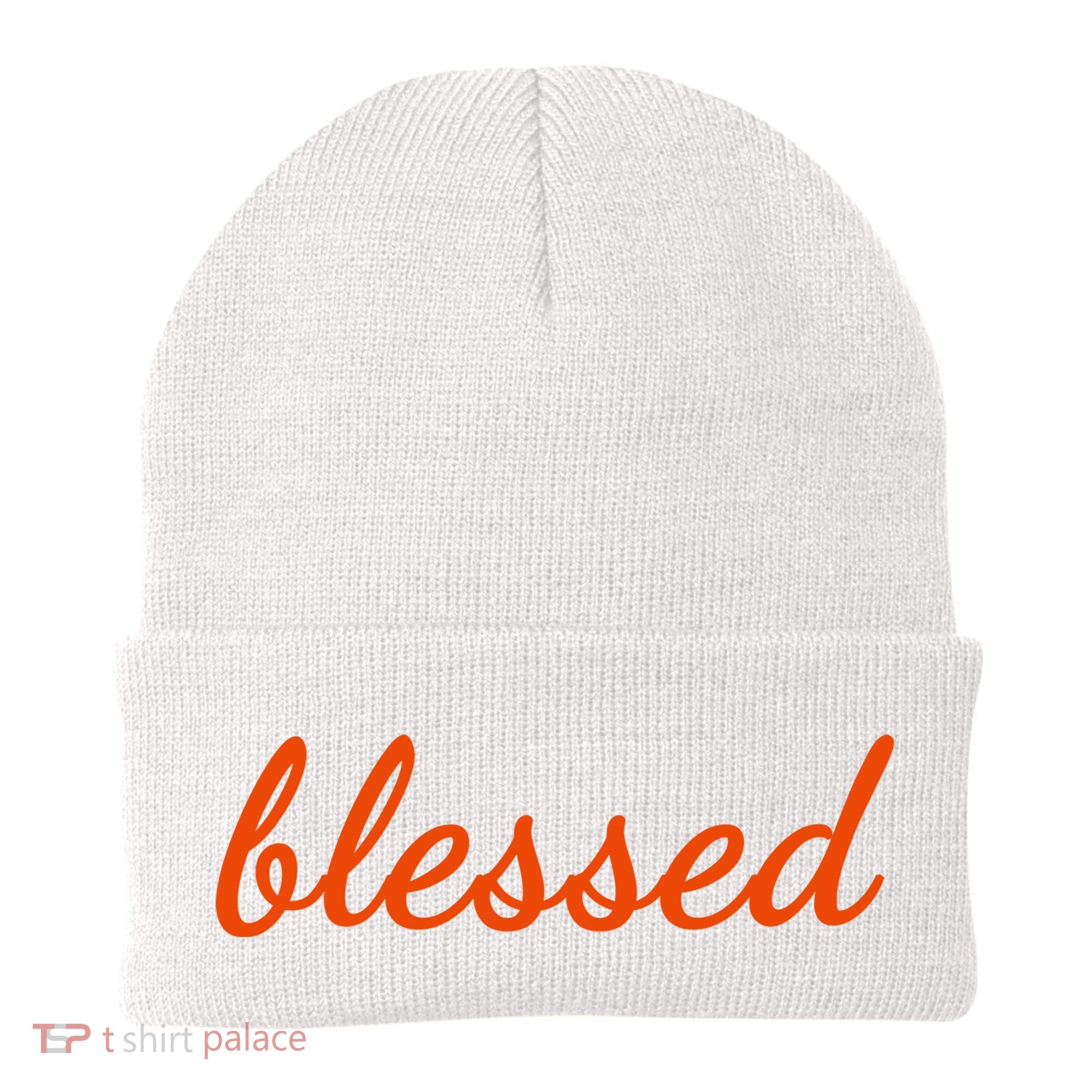 Blessed Orange Christian Beanie