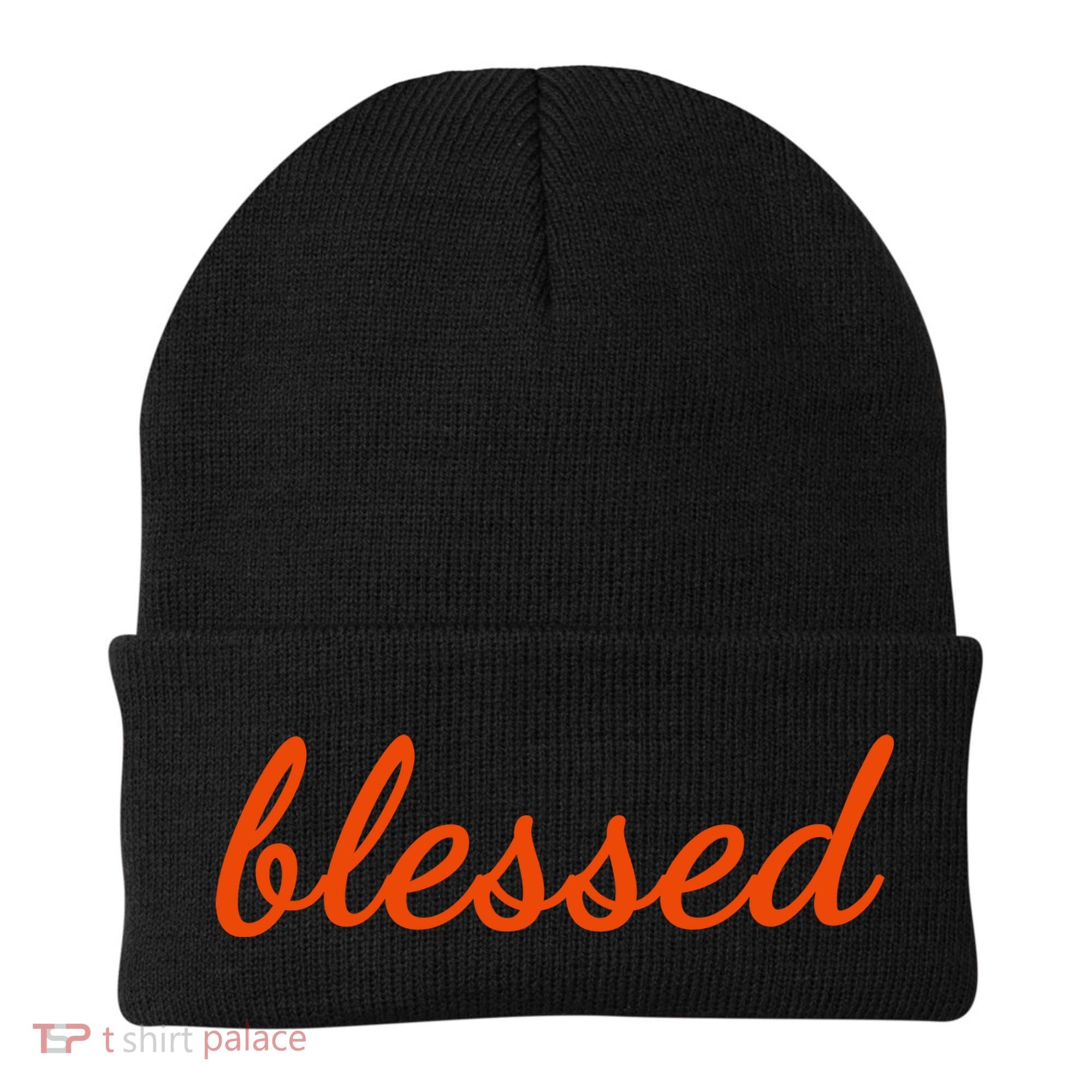 Blessed Orange Christian Beanie