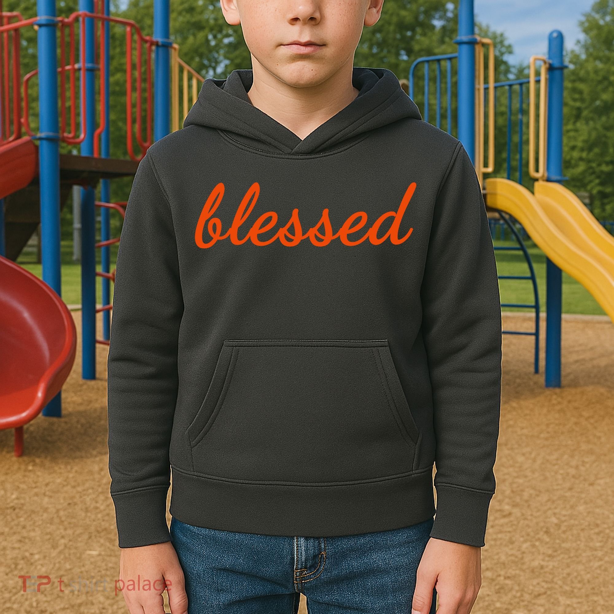 Blessed Orange Christian Kids Hoodie