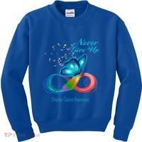 Butterfly Ovarian Cancer Awareness Gift Kids Sweatshirt thumb 0