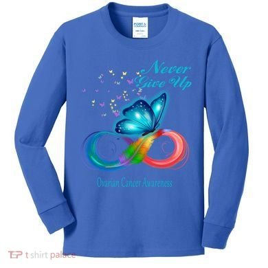Butterfly Ovarian Cancer Awareness Gift Kids Long Sleeve Shirt