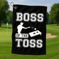 Boss Of Cornhole Game Golf Towel thumb 1
