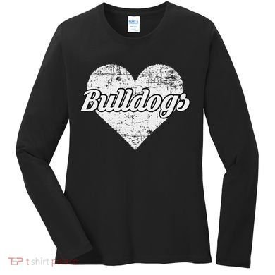 Bulldogs Over Distressed Heart Lawrence County Women's Long Sleeve Shirt