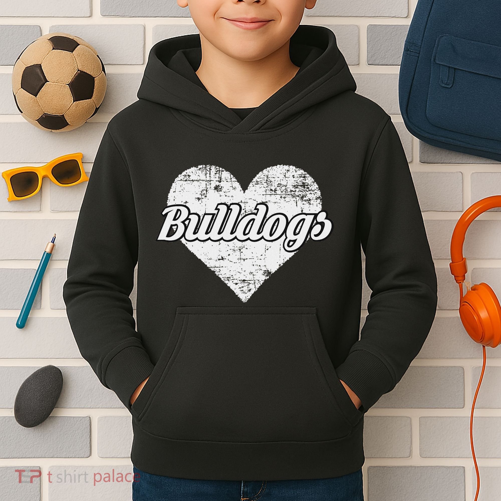 Bulldogs Over Distressed Heart Lawrence County Kids Hoodie