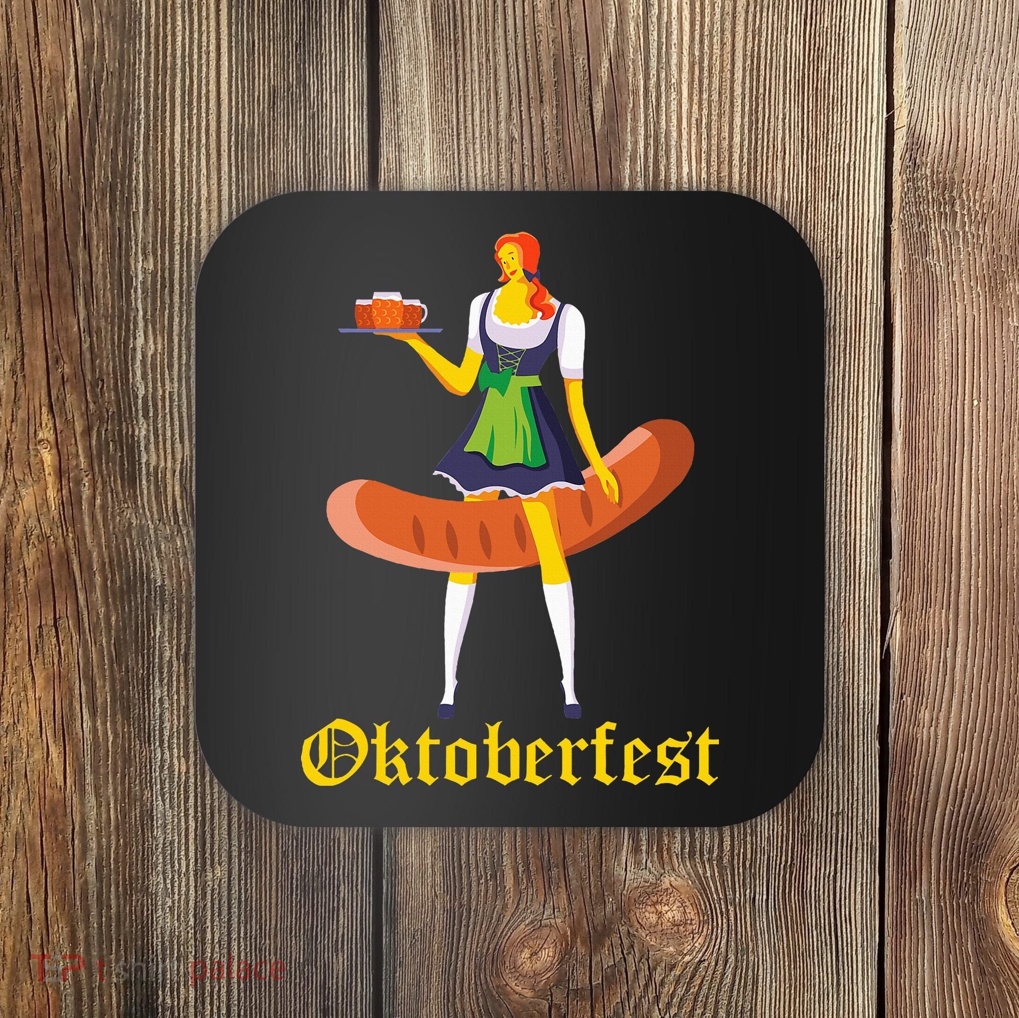 Barmaid Oktoberfest Funny German Woman Dirndl Bratwurst Coaster