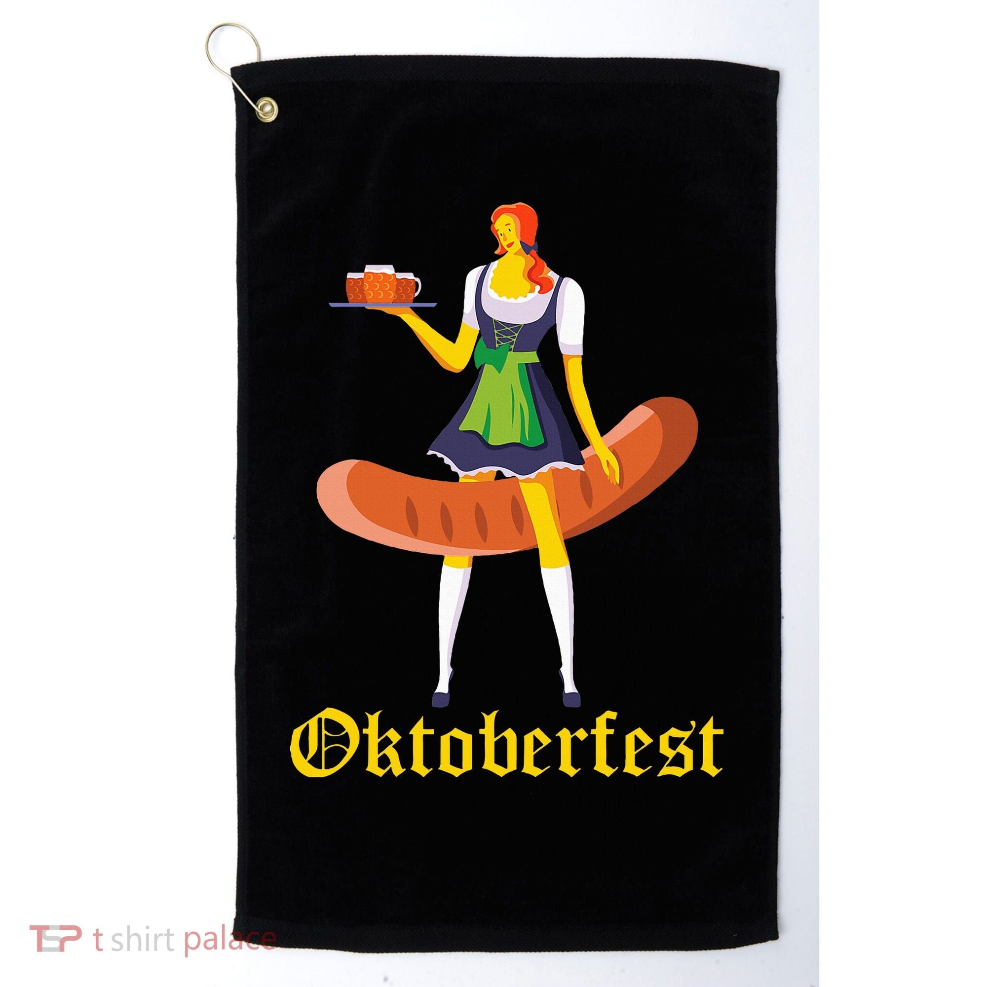 Barmaid Oktoberfest Funny German Woman Dirndl Bratwurst Golf Towel