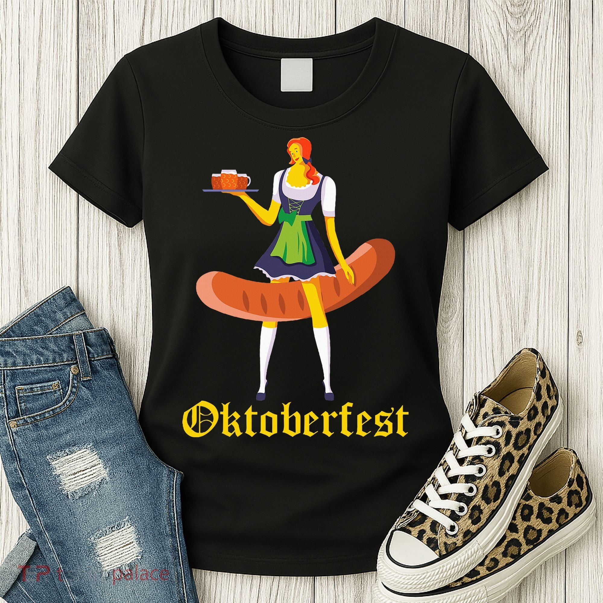 Barmaid Oktoberfest Funny German Woman Dirndl Bratwurst Women's T-Shirt