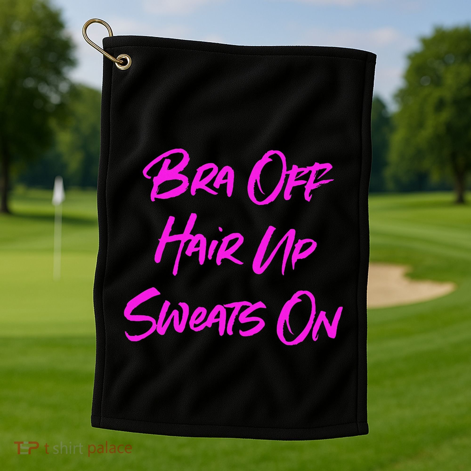 Bra Off Hair Up Sweats On Golf Towel