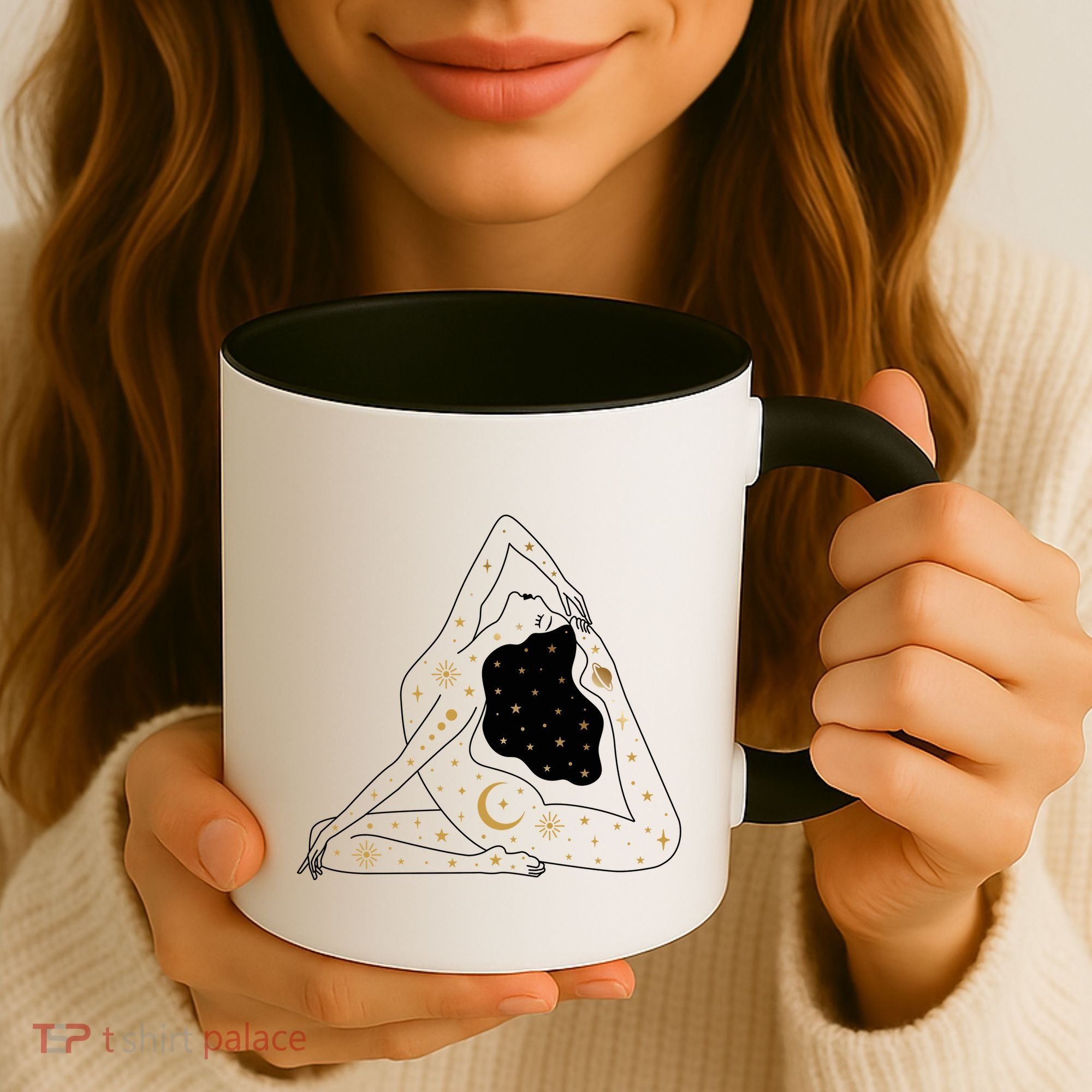 Boho Celestial Bodies Yoga Girl Coffee Mug