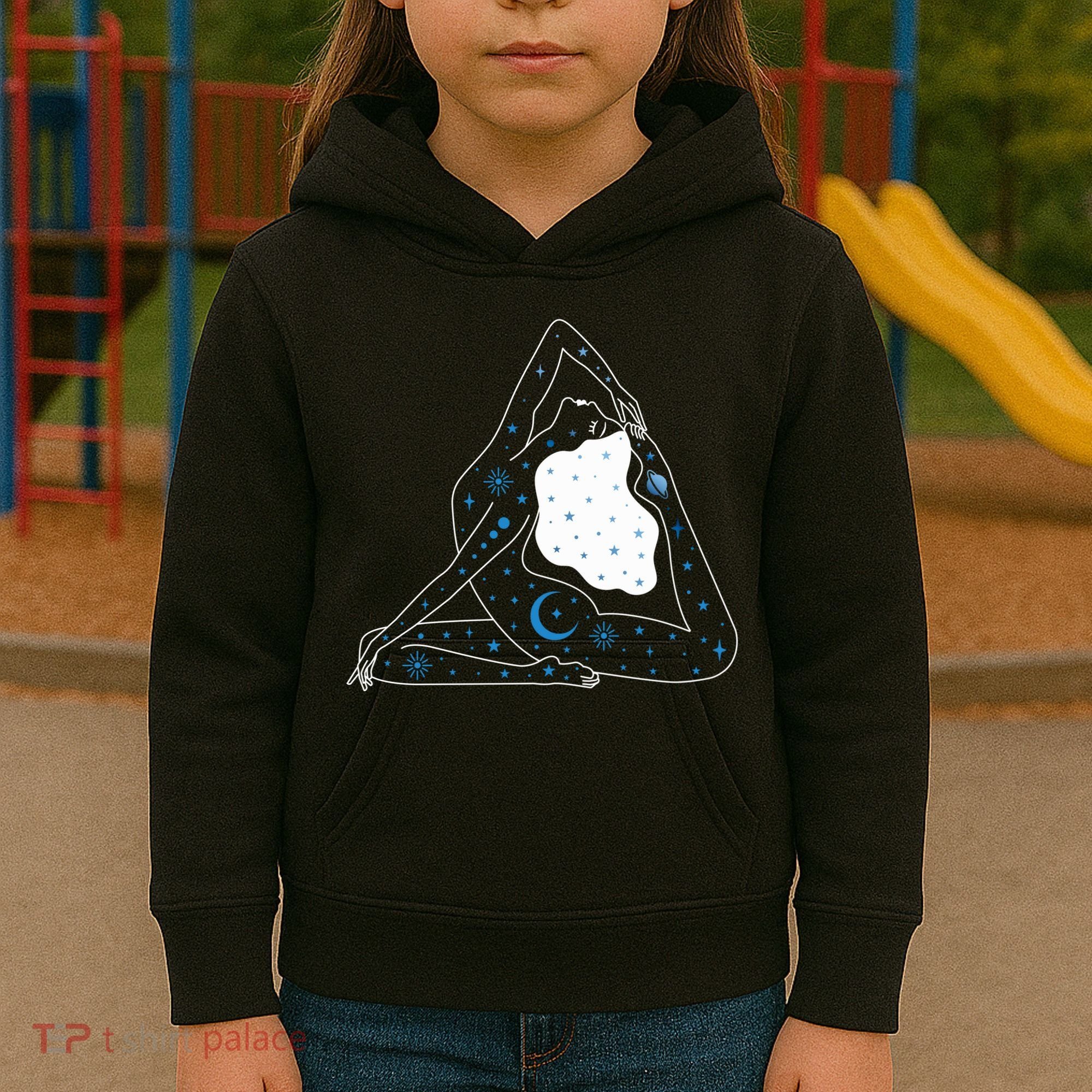 Boho Celestial Bodies Yoga Girl Kids Hoodie