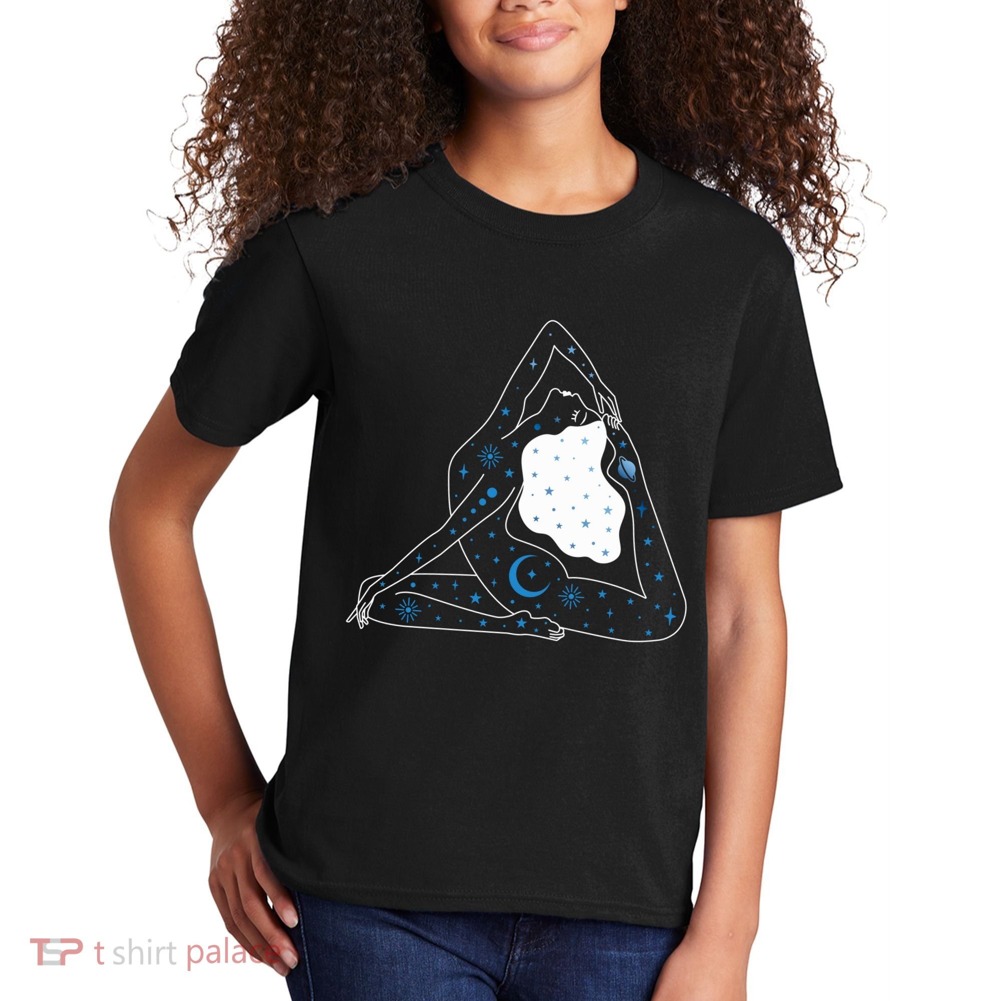 Boho Celestial Bodies Yoga Girl Kids T-Shirt