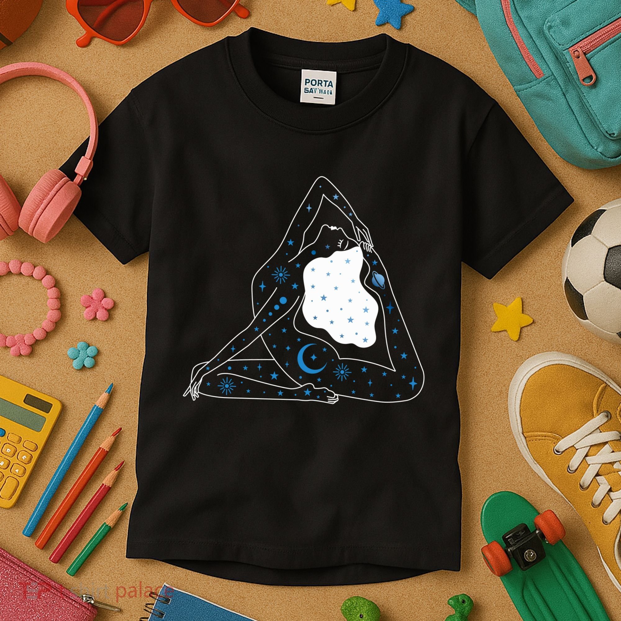 Boho Celestial Bodies Yoga Girl Kids T-Shirt