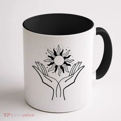 Boho Styled Hands Lifting Sun Spiritual Coffee Mug back