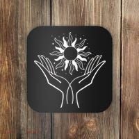 Boho Styled Hands Lifting Sun Spiritual Coaster thumb 0