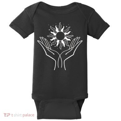Boho Styled Hands Lifting Sun Spiritual Baby Bodysuit