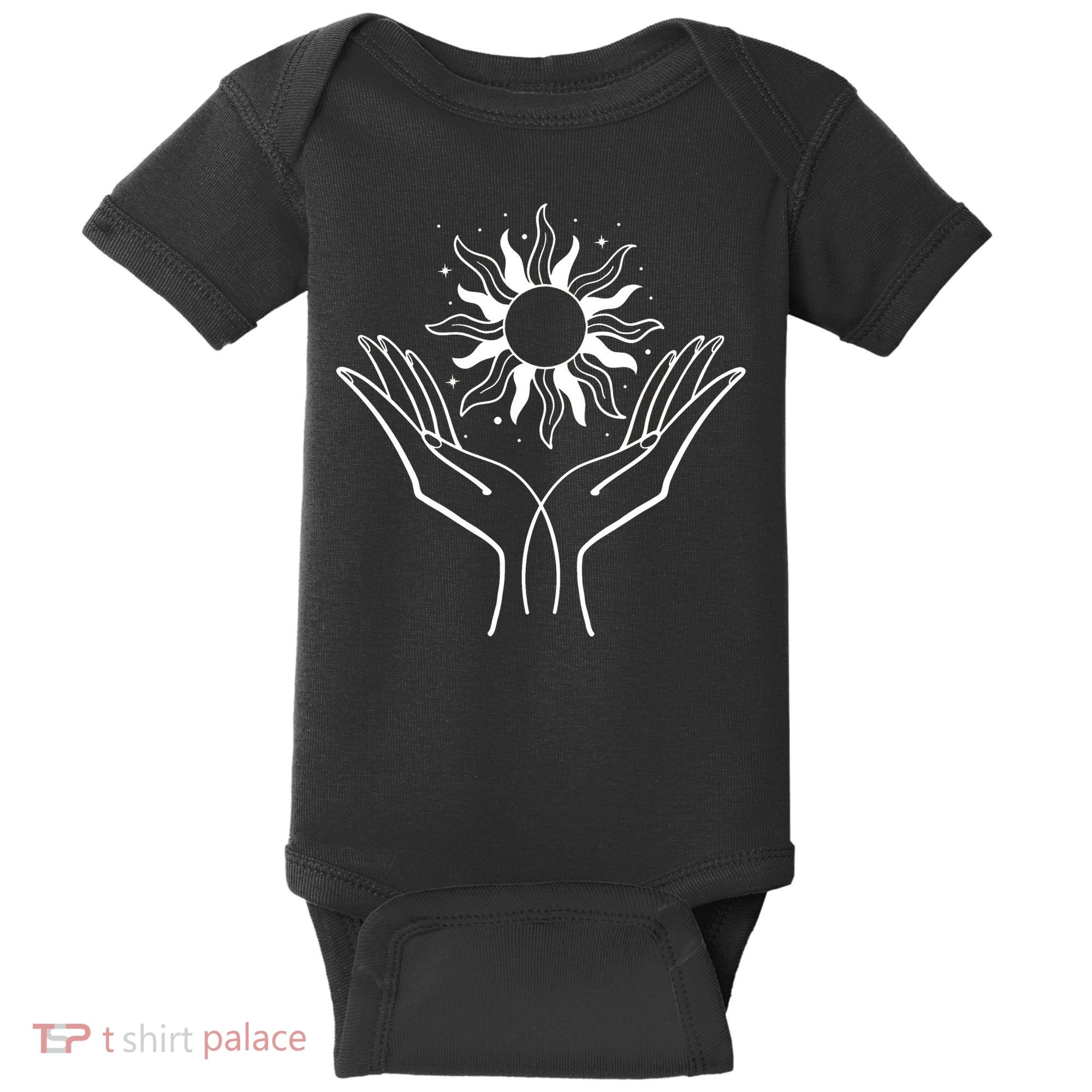 Boho Styled Hands Lifting Sun Spiritual Baby Bodysuit