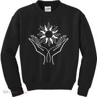 Boho Styled Hands Lifting Sun Spiritual Kids Sweatshirt thumb 0