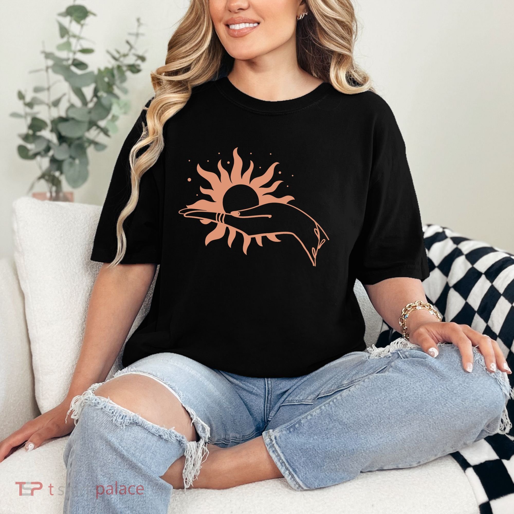Boho Styled Open Palm Sun In Hand Comfort Colors T-Shirt