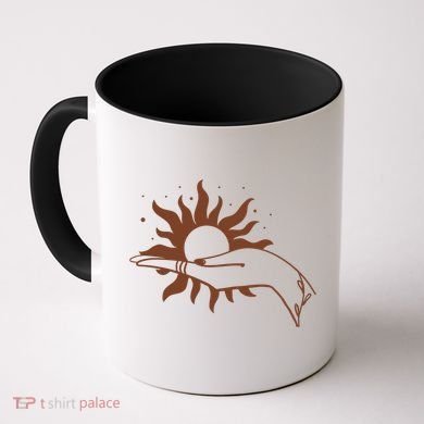 Boho Styled Open Palm Sun In Hand Coffee Mug