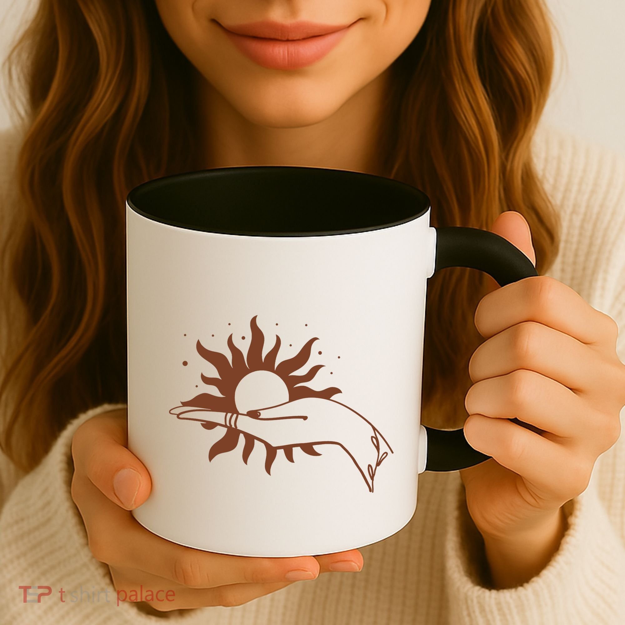 Boho Styled Open Palm Sun In Hand Coffee Mug
