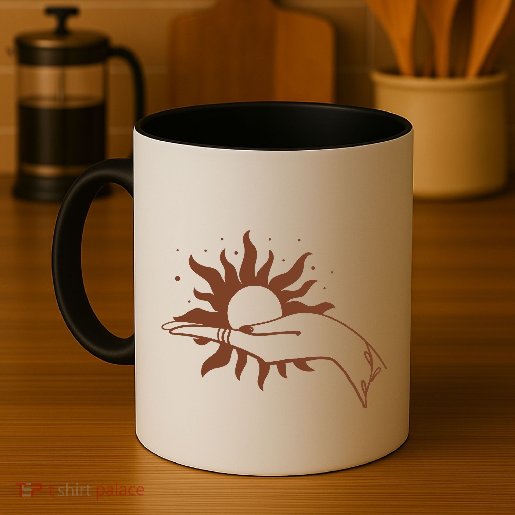 Boho Styled Open Palm Sun In Hand Coffee Mug