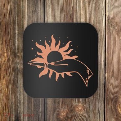 Boho Styled Open Palm Sun In Hand Coaster