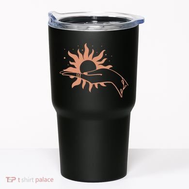 Boho Styled Open Palm Sun In Hand Tumbler