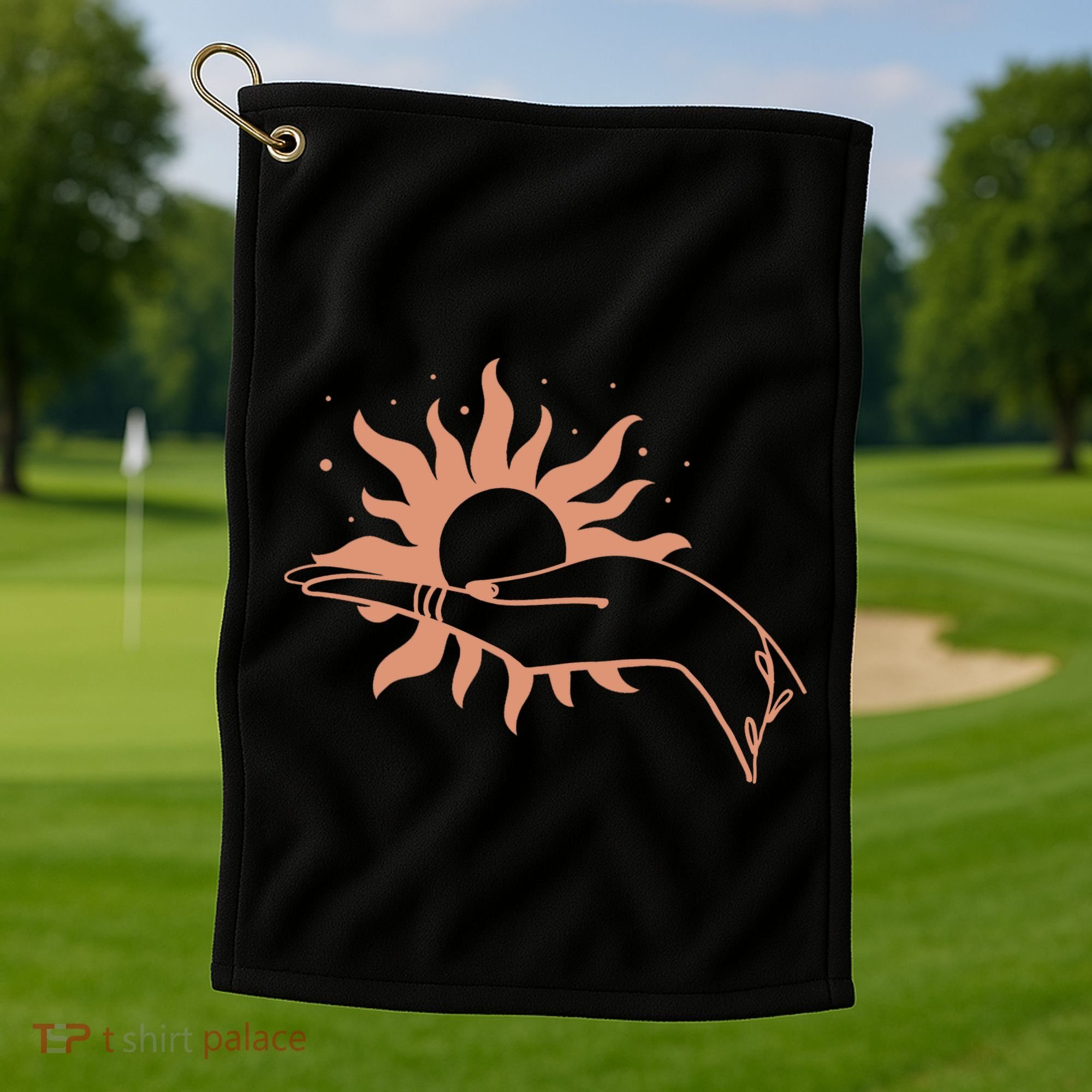 Boho Styled Open Palm Sun In Hand Golf Towel