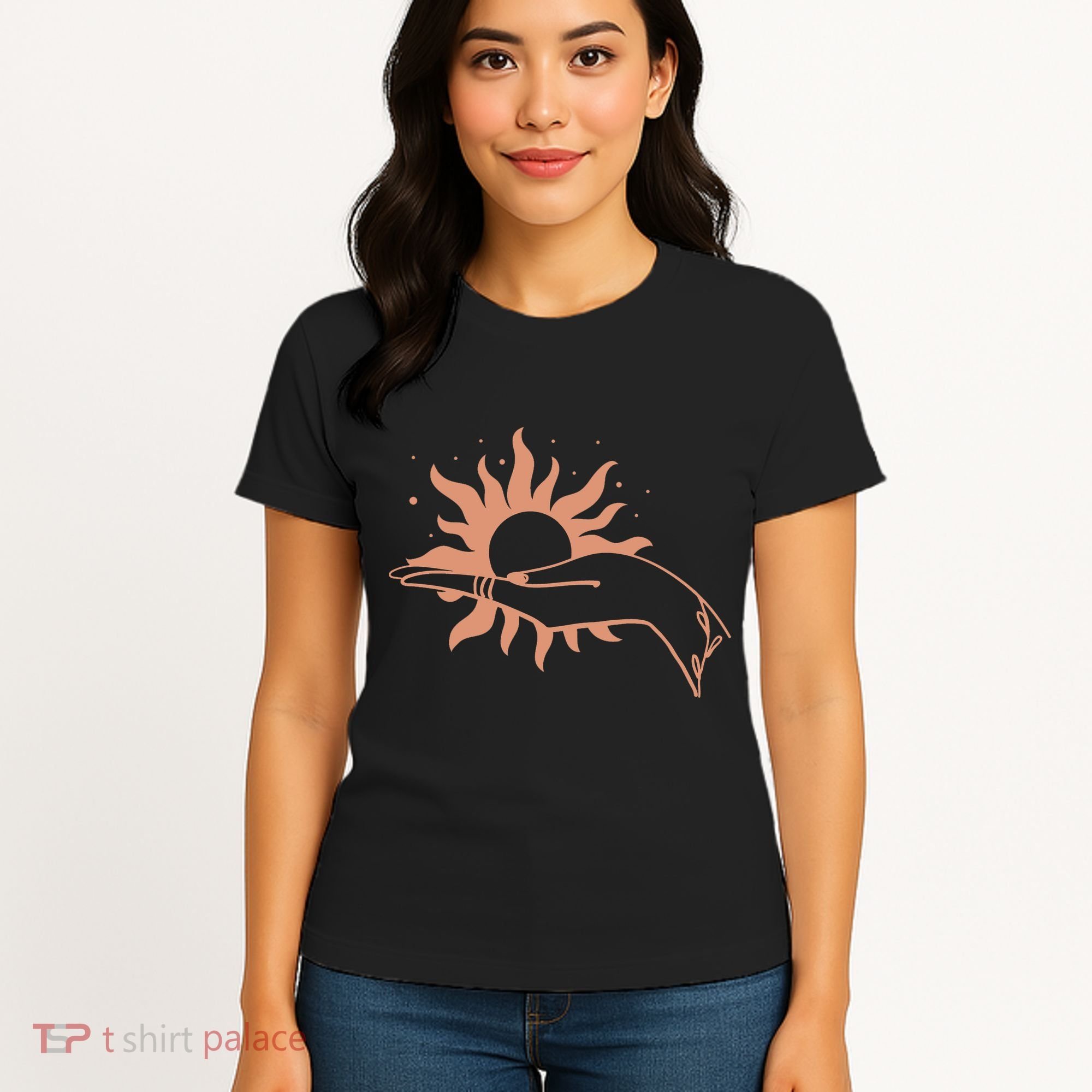 Boho Styled Open Palm Sun In Hand Women's T-Shirt