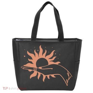 Boho Styled Open Palm Sun In Hand Tote Bag