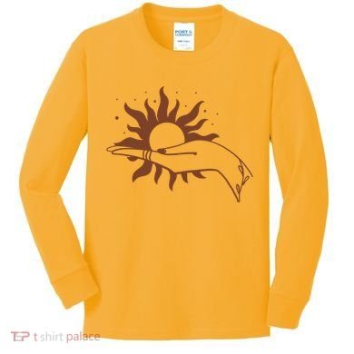 Boho Styled Open Palm Sun In Hand Kids Long Sleeve Shirt