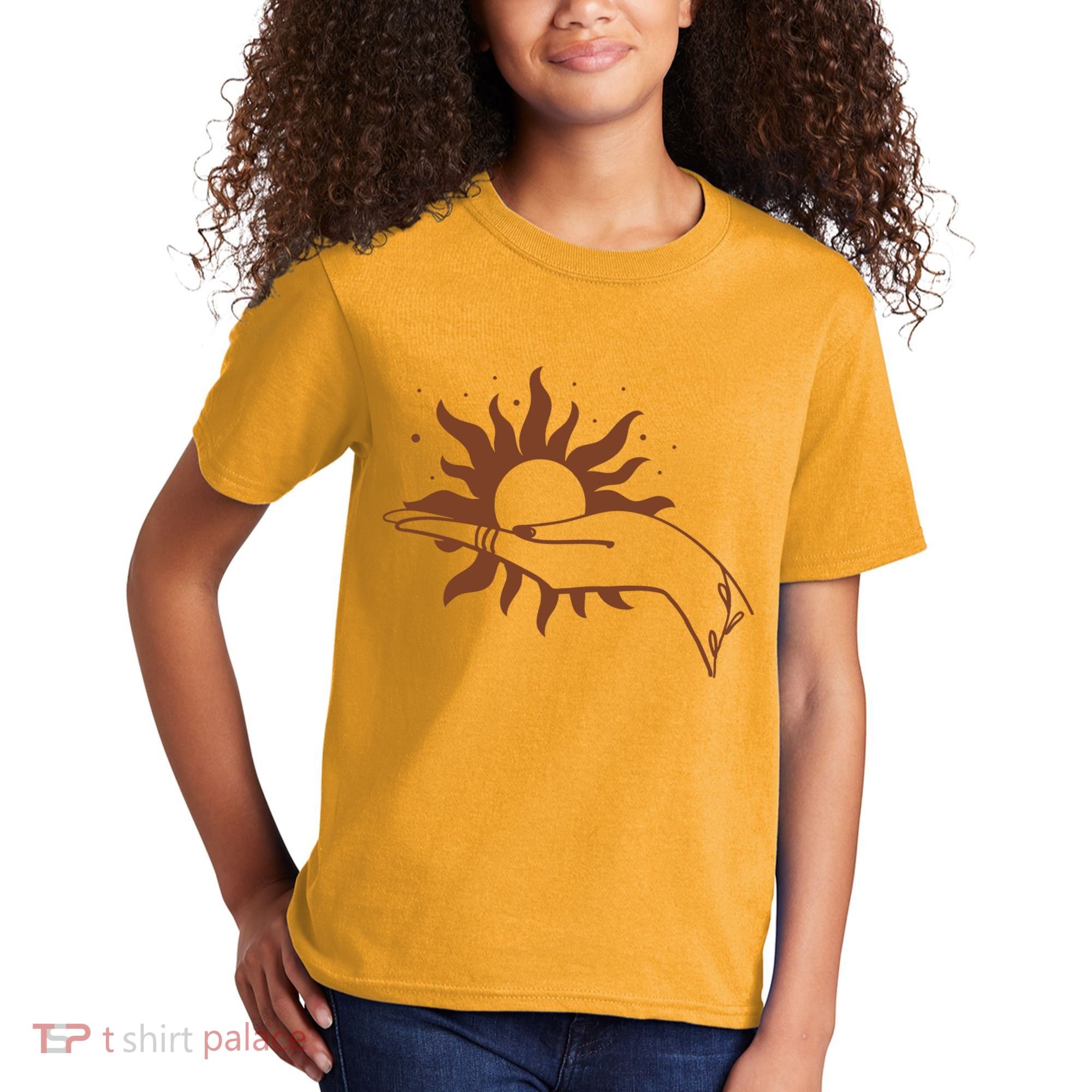 Boho Styled Open Palm Sun In Hand Kids T-Shirt