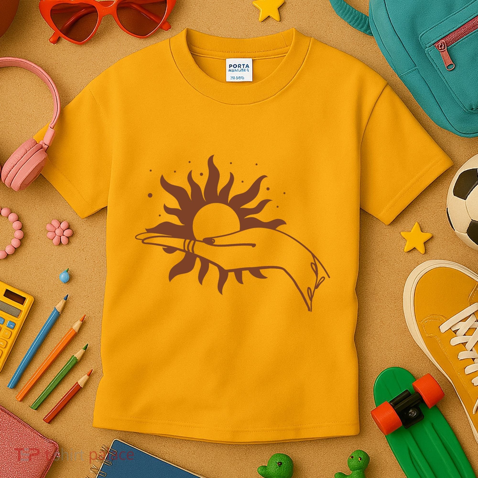 Boho Styled Open Palm Sun In Hand Kids T-Shirt