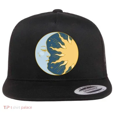 Boho Sun And Moon Flat Bill Trucker Hat