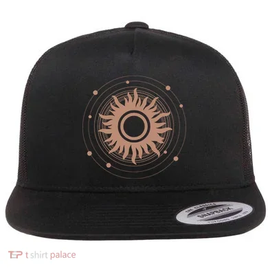 Boho Sun Illustration Flat Bill Trucker Hat