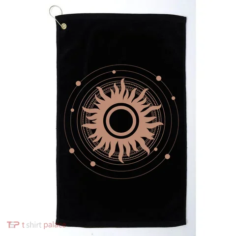 Boho Sun Illustration Golf Towel in the selected color