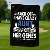 Back Off I Have A Crazy Aunt Niece Retro Aunt Gift Golf Towel thumb 1