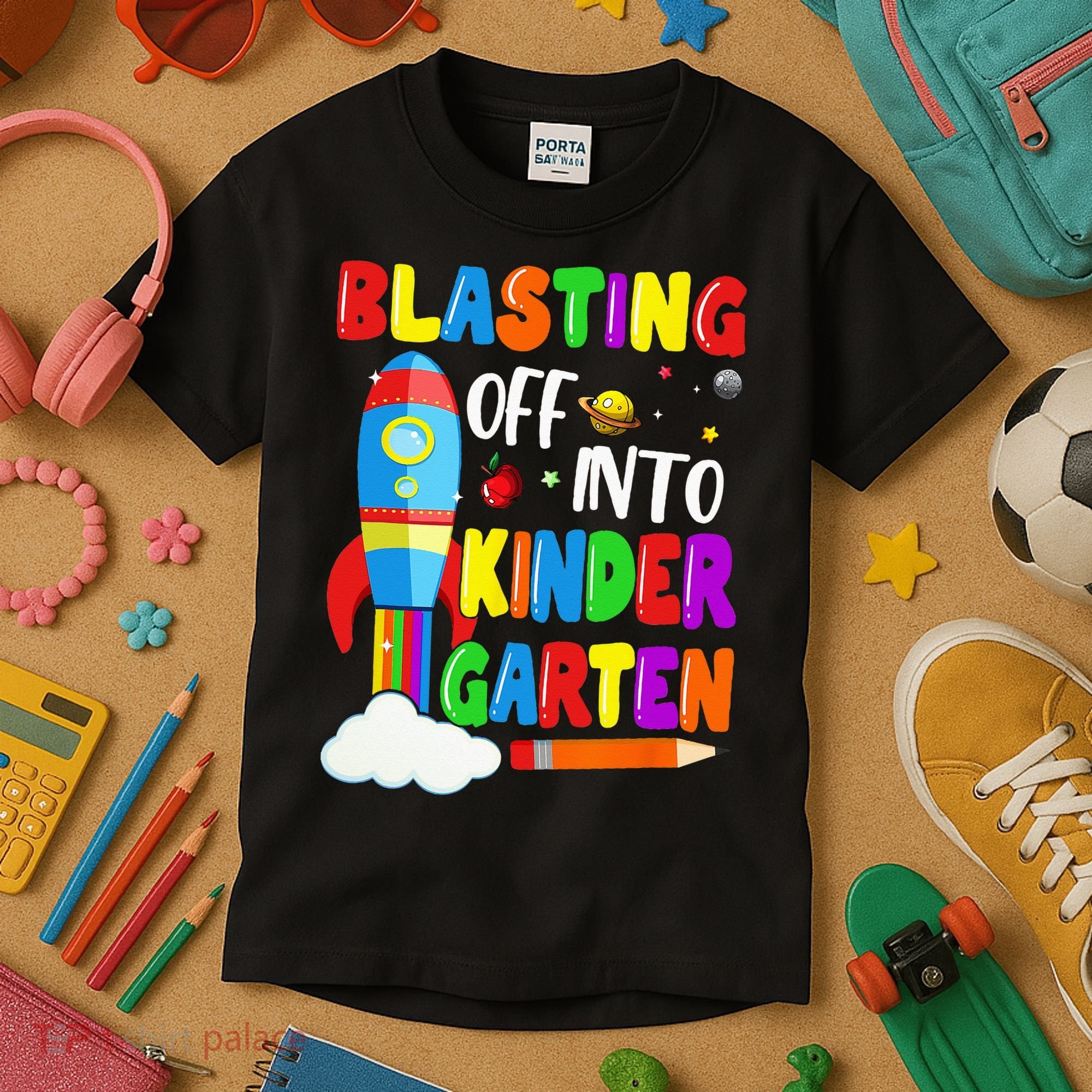 Blasting Off Into Kindergarten Funny Back To School Kids T-Shirt