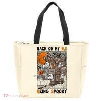 Back on my BS being spooky boo skeleton pumpkin Halloween  Tote Bag thumb 0